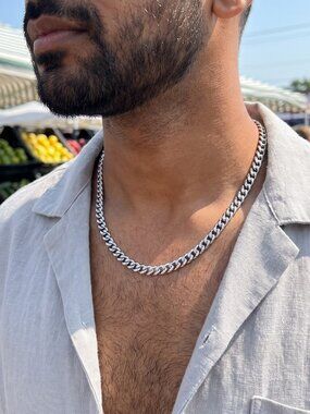 Unisex Cuban Link Chain Real Silver 20 Inch Plated 7mm Everyday Waterproof